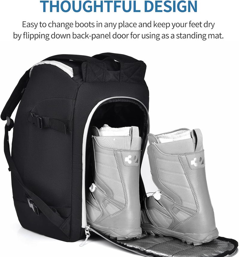 FeedMoo Ski Boot Bag Black Cooler Backpack 50L Waterproof Snowboard Travel Luggage Snow Bags for Youth Men Ski Helmet Goggles Gloves Skiing Gear Accessories - Image 3